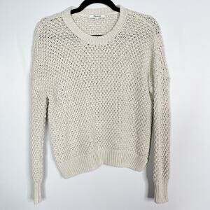 Madewell XSmall Cream French Quarter Pullover Sweater Open Knit Cotton Crew Neck